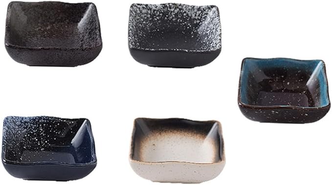 PRETYZOOM 5pcs Vintage Japanese Style Snack Plate Ceramic Sushi Dishes for Dipping Sauces for Appetizers and Side Dishes Random Colors and Designs