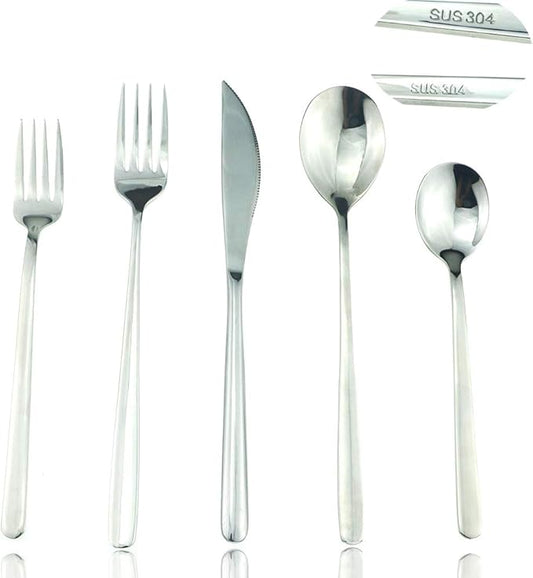 JASHII Mirror Polished Silver 20-Piece SUS304 Stainless Steel Flatware Set,Silverware Set Dinner Knife Fork Spoon Dessert Fork Salad Spoon Service for 4