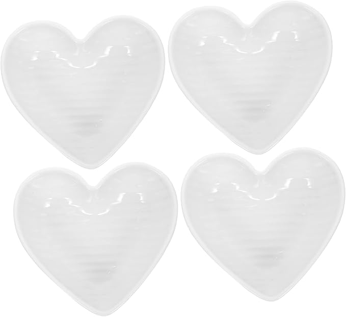 Heart-Shaped Ceramic Seasoning Dishes 4-Piece Set White for Sauces and Condiments for Appetizers and Charcuterie Boards