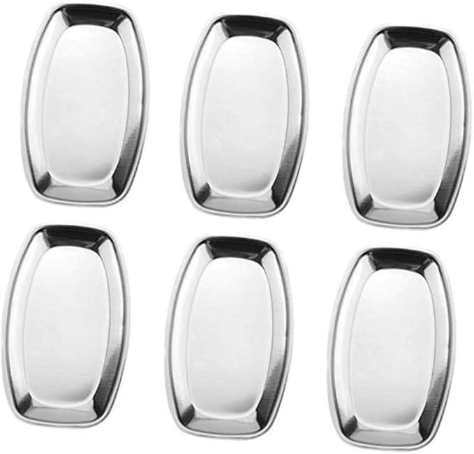 6pcs Stainless Steel Snack Tray Elegant Silver Dessert Plates for Banquets Parties and Restaurants for Serving Cakes Cookies Fruits and Snacks