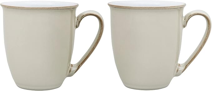 Denby - Linen Cream Coffee Mugs - Set of 2-330ml Stoneware Tea Mug Set - Dishwasher Safe, Microwave Safe