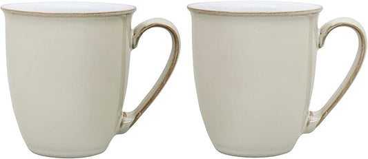 Denby - Linen Cream Coffee Mugs - Set of 2-330ml Stoneware Tea Mug Set - Dishwasher Safe, Microwave Safe