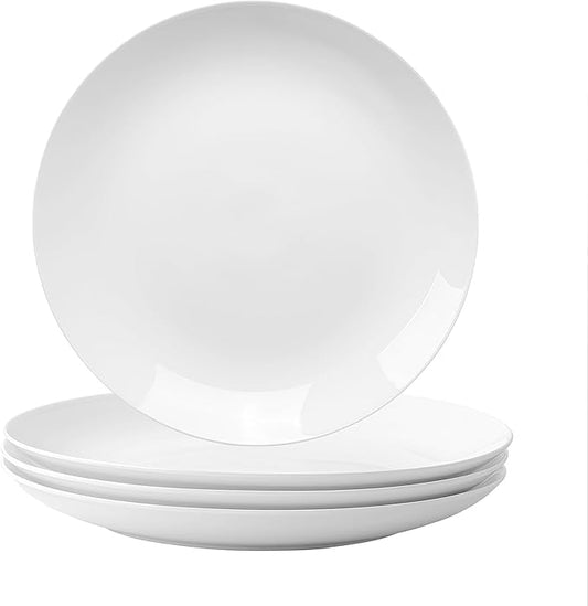 White Dinner Plates Set of 4, 11 Inch Ceramic Plates – White Porcelain Dinner Plates for Kitchen, Serving & Everyday Use, Microwave & Dishwasher Safe
