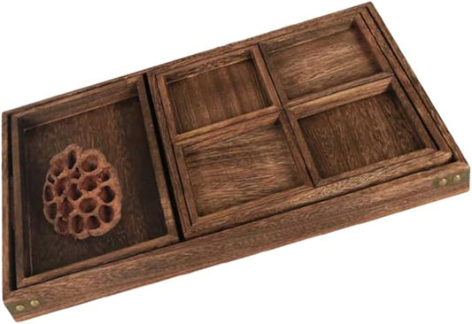 Cabilock 1Pc Retro Solid Wood Tea Tray Sturdy Rectangular Household Serving Tray for Fruits and Desserts Natural Design for Parties and Home Decor Black Brown Finish