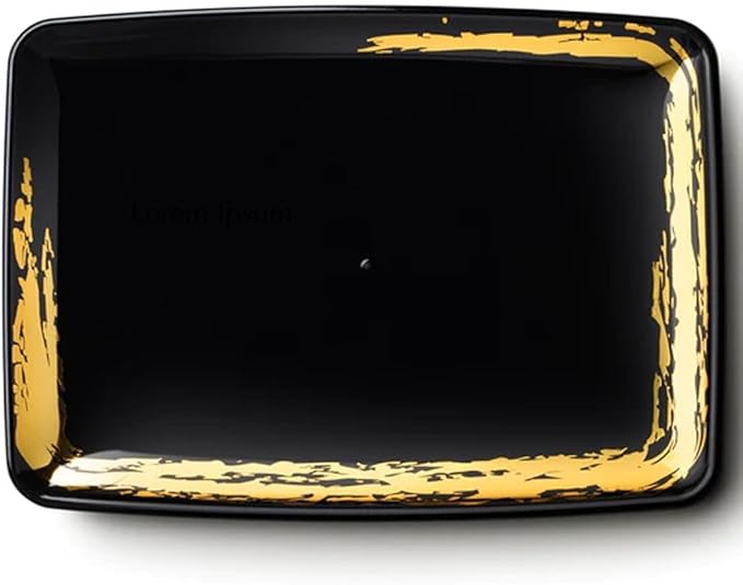Disposable Whisk Collection Plastic Black Rectangular Serving Tray Gold Accent 8" x 11" - Stunning and Perfect for Any Occasions: Pack of 4