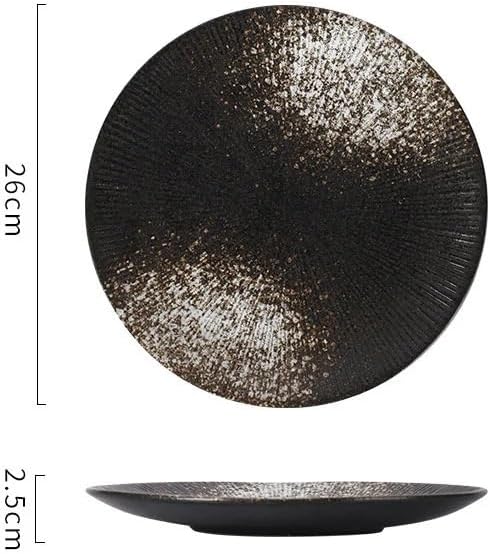 Dessert Plates 1pcs 8/10 Inch Ceramic Plate Simple Round Home Creative Steak Plates Spaghetti Line Flat Dishes Western Restaurant Tableware Dinner Tableware(B,Large)