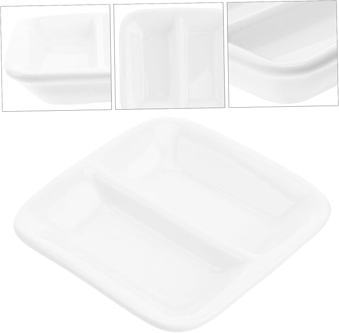 2 Pcs Pure White Ceramic Snack Serving Tray Divided Sauce Dishes with Compartments for Spice Dish Condiments and Dips Versatile Appetizer Plates