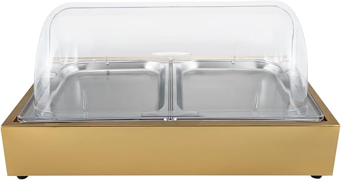 Stainless Steel Buffet Serving Tray with Ice Pan, 1.59Gal Food Display Platter for Sushi, Salad, Desserts - Double Pan & Clear Cover (22.72"x14.84")
