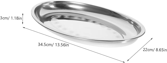 STOBAZA 1pc Stainless Steel Oval Snack Plate for Desserts Pastries and Appetizers Serving Tray for Home Dining Rooms Restaurants and Cafes