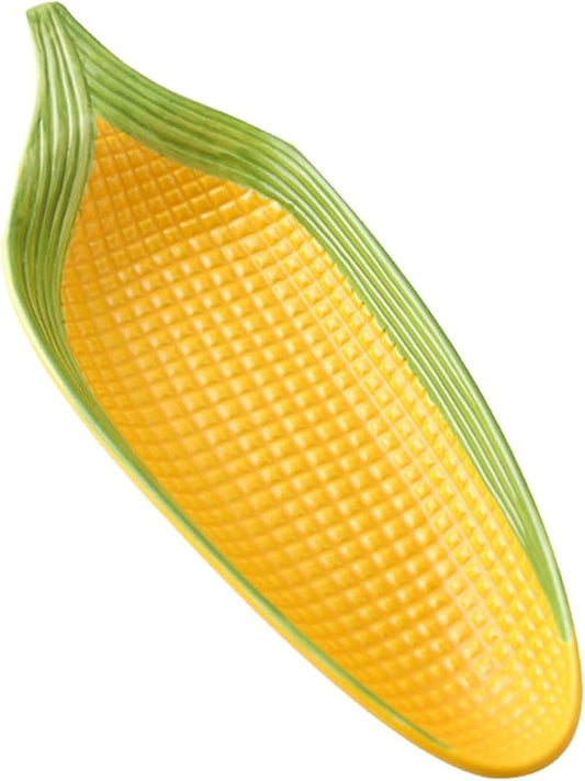 Cabilock Ceramic Corn-Shaped Serving Plate for Snacks Hand-Painted Tableware Refreshment Plate for Parties Food-Grade Fruits and Appetizers