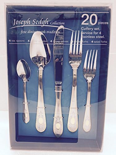 Venezia Collection "Medallion" 20-pc Flatware Set Service for 4, Premium 18/10 Stainless Steel, 24K Gold Trim