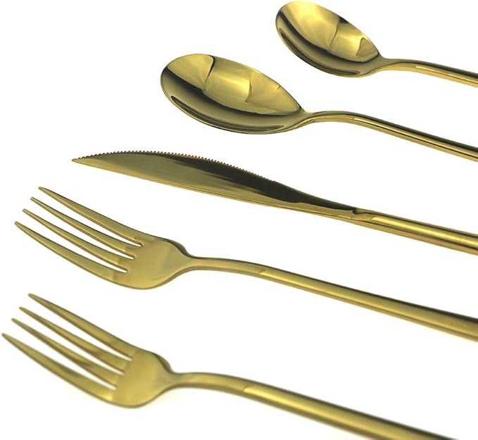 JASHII Mirror Polished Gold 20-Piece SUS304 Stainless Steel Flatware Set,Silverware Set Dinner Knife Fork Spoon Dessert Fork Salad Spoon Service for 4
