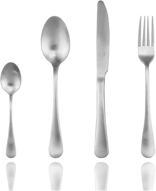 JASHII Flatware Set, 4-piece Silverware Cutlery Set with Serving Pieces, Heavy-duty Stainless Steel Utensils, Include Knife/Fork/Spoon, Matte Finish, Dishwasher Safe, Service for 1 (Silver)