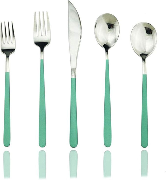 JASHII Flatware Set - SUS304 Stainless Steel Silverware, 20-Piece Cutlery Set, Mirror Polish, Fit for Kitchen, Hotel, Restaurant Tableware (Green)
