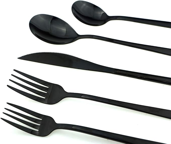 JASHII Mirror Polished Black 20-Piece SUS304 Stainless Steel Flatware Set,Silverware Set Dinner Knife Fork Spoon Dessert Fork Salad Spoon Service for 4