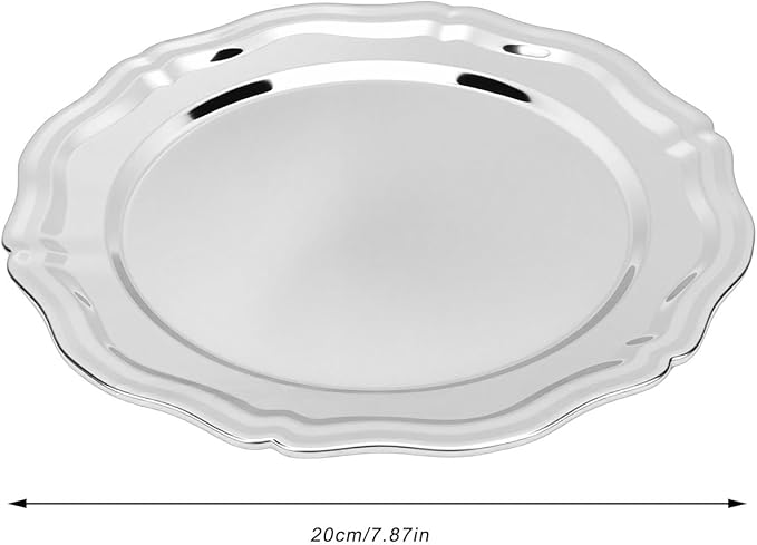AMONIDA Stainless Steel Oval Platter, Sturdy Material Round Silver Tray with Effortless Maintenance Heavy Duty Mirror Polish Serving Plate forKitchen Weddings Desserts Fruits (Large Size for (Small