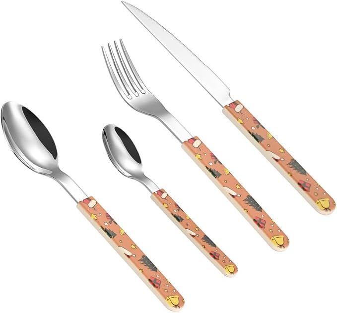 Stainless Steel Flatware serving set,Home Kitchen Eating Tableware Set,Dishwasher Safe,For Home Kitchen Restaurant Hote 4/16/24 Pieces Silicone Stainless Steel 304 Cutlery, Forks And Spoons Set Christ