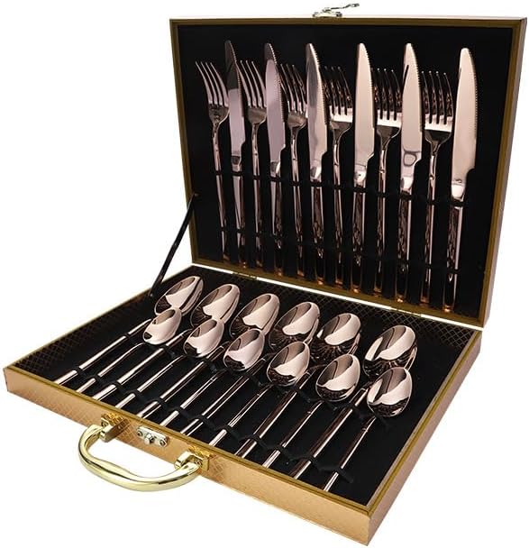 Stainless Steel Flatware Serving Set,Home Kitchen Eating Tableware Set,Dishwasher Safe,for Home Kitchen Restaurant Hote 24-Piece Stainless Steel Cutlery Set Thickened Knife, Fork and Spoon(Gold)(Rose