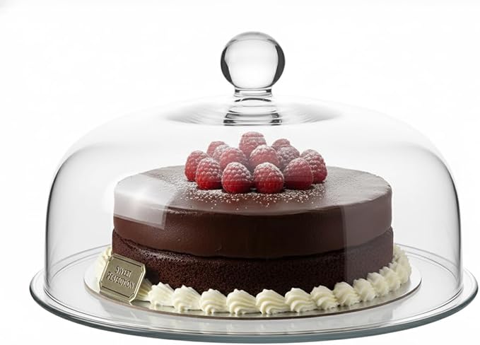 Barski Glass Cake Plate with Dome – Plate is 11" Diameter – Clear Covered Dessert Stand Serving Platter for Cakes, Cupcakes, Pastries, Desserts & Snacks – Party Tableware – Made in Europe