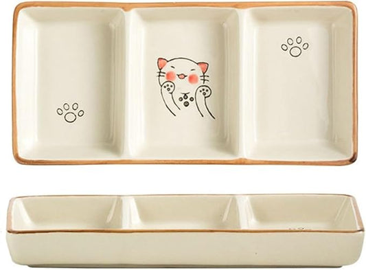 Sauce Dish 1 Piece Multifunctional Table Setting Snack Plate Snack Plate Multifunctional Seasoning Soy Sauce Plate Three Compartments Ceramic Plate Snack Plate(B), ZCL2024