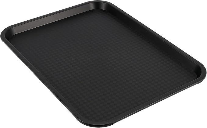10 Pack Black Plastic Fast Food Tray, 14 x 10 Inch Plastic Cafeteria Trays with Textured Surface, Rectangular Fast Food Serving Trays for Serving and Carrying Food in Restaurant Cafeteria