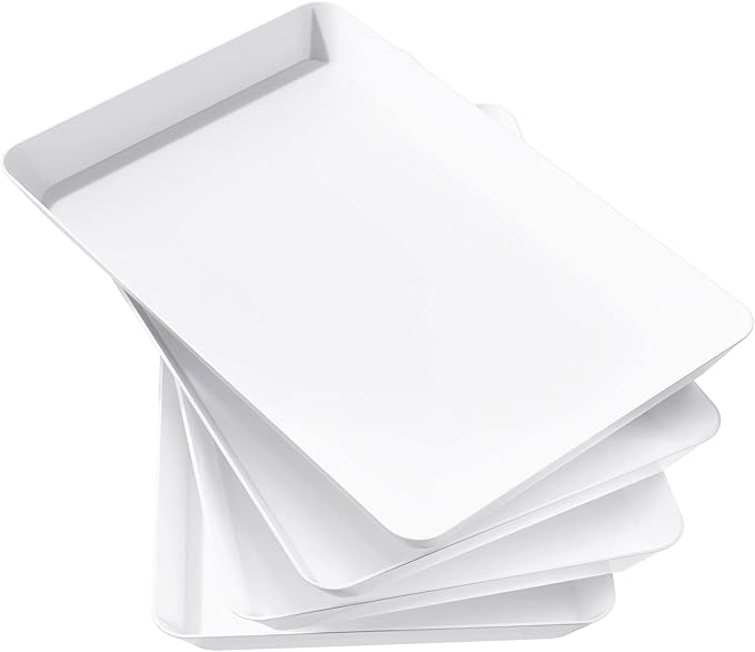 Lifewit 4 Pcs Plastic Serving Platter for Party Supplies, 15" x 10" White Platters for Serving Food, Reusable Large Tray for Buffet, Fruit, Dessert, Veggie, Holiday Christmas Essentials, Rectangle