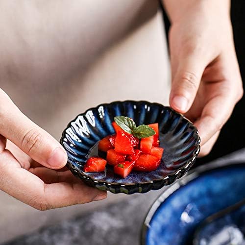 Gaolinci 3.5 Inches Flower Shape Ceramic Sauce Dish,Mini Side Seasoning Dish,Snack Serving Dishes,Porcelain Small Saucer Set(Set of 4)
