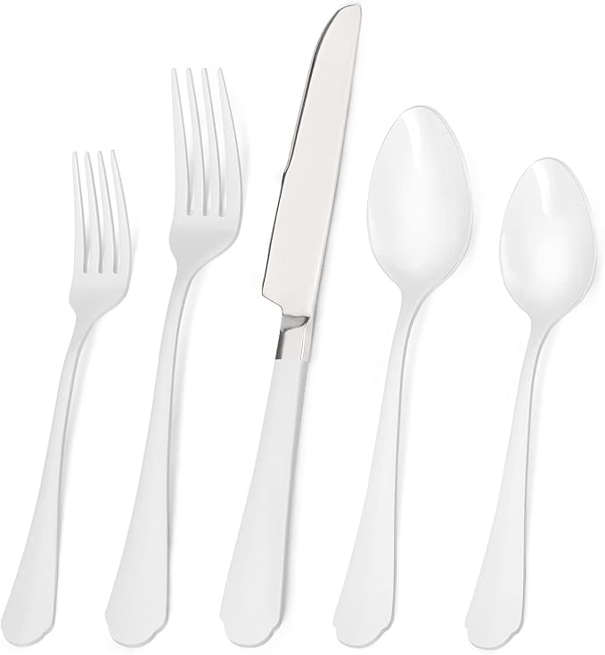 Bysta White Silverware Set, 20-Piece Stainless Steel Flatware Set, Kitchen Utensil Set Service For 4, Tableware Cutlery Set For Home And Restaurant, Includes Spoons Forks And Knives（Mirror Polished）
