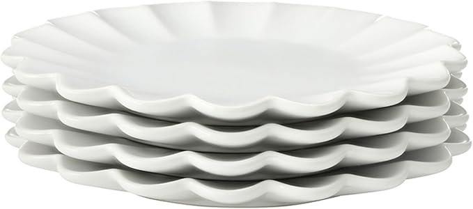 Santa Barbara Design Studio Appetizer Plate Set - 6" Ceramic Dessert Plates with Scalloped Rim, 4-Count, White