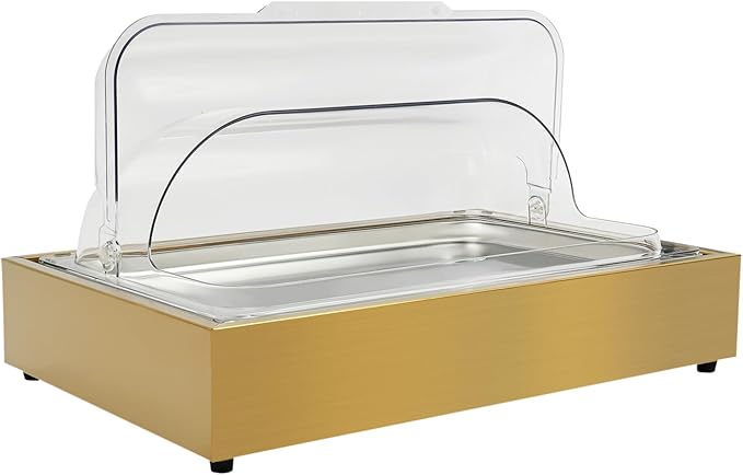 Ice Food Serving Display Tray, 6L/1.59Gal Stainless Steel Buffet Cold Serving Cooler Platter, Cooling Food Dishes Display Plate Case with Clear Cover for Salad, Fruit, Dessert