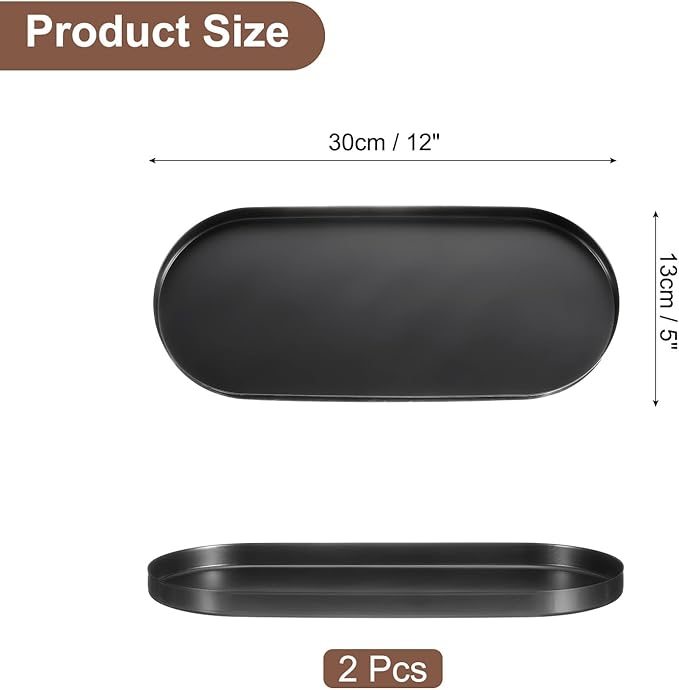 uxcell 2pcs Rectangle Serving Trays, 5 x 12inch Metal Serving Platter Board Bathroom Tray for Coffee Party Home Decor Cheese Dish Cake Dessert, Black