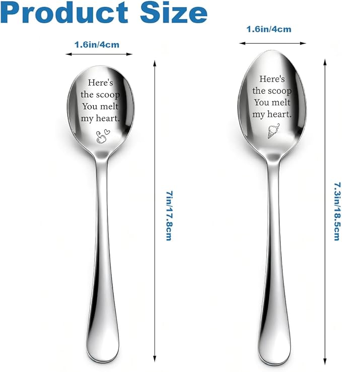 2 Pcs Ice Cream Spoons His And Hers Gifts for Couples Dessert Spoons Ice Cream Scoop Stainless Steel Wedding Anniversary Engagement Birthday Gifts for Her Him Husband Wife You Melt My Heart