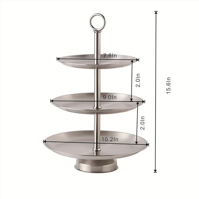 Metal 3 Tier Round Serving Tray, Cupcake Dessert Appetizer Stand, Stainless Steel Cake Cupcake Tower Stand Holder for Home Garden Display Wedding Bridal Shower Birthday Party Supplies (Silver)