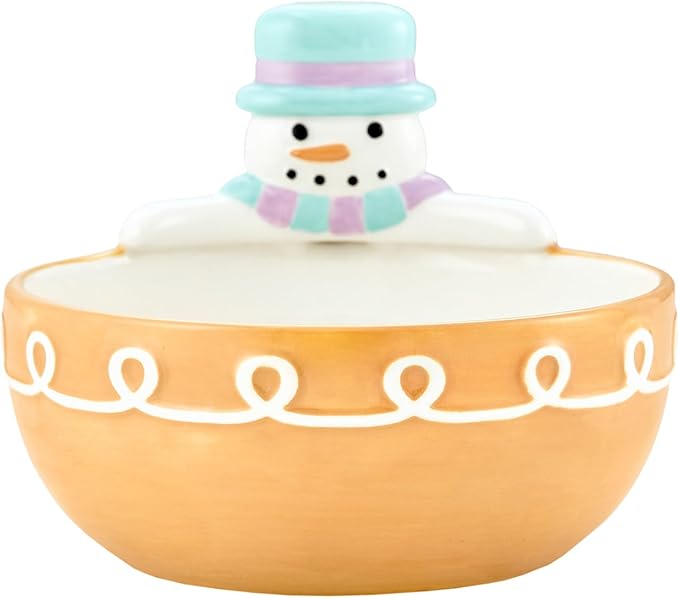Bico Snowman Ceramic Candy Bowl, 21oz – Hand-Painted Holiday Treat Bowl, Christmas Decorative Dish for Candy, Jam, or Sauce – Microwave & Dishwasher Safe