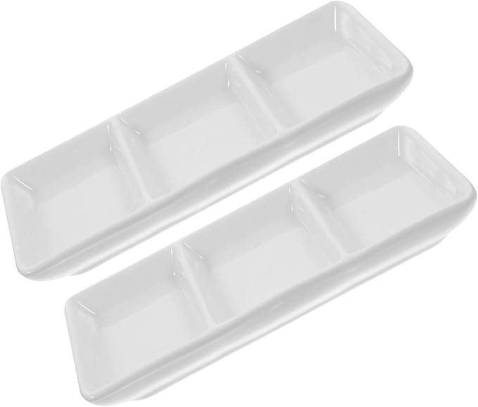 2PCS Ceramic Dipping Bowls Rectangular Appetizer Plates with Versatile Seasoning Dish for Condiments Fruits Nuts and Snacks for Home and Restaurant Use