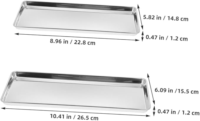 Alipis 2pcs Stainless Steel Dinner Plate Rectangular Serving Tray Large Food Tray Modern Snack Plate for Home Hotel Party