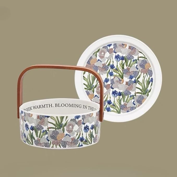 Fruit Bowl Dessert Plate Handmade Flower and Bird Pattern Round Ceramic Tableware Set (White - two pieces)