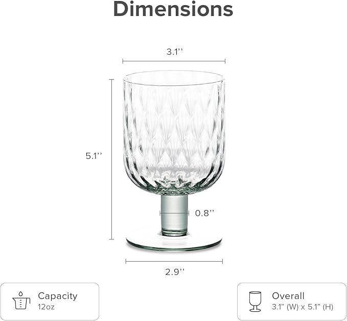 mopio Adore Beaded Goblet Set of 4, 12 oz, Dishwasher Safe, Trendy Party and Home Bar Stemware for Cocktails and Wine, Perfect Drinkware Gift in Eco-Friendly Packaging, Soda-Lime Glass (Light Blue)