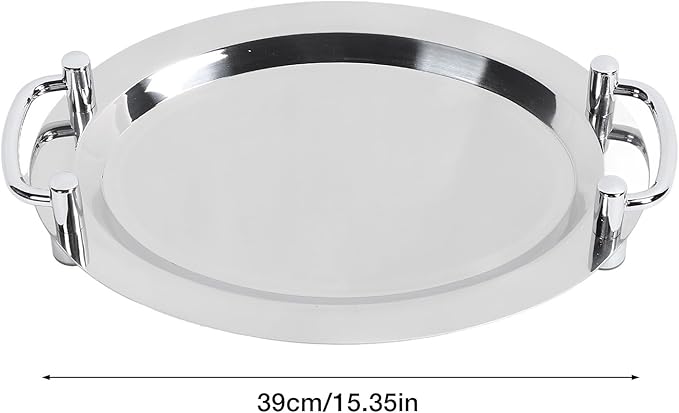 Stainless Steel Buffet Plate, Mirrored Silver Tray, Bright Mirror Finish Serving Tray with Handle for Hotel Restaurant Banquet (Square Length 43 cm) (Circular Diameter 40 cm) (Egg Shape,