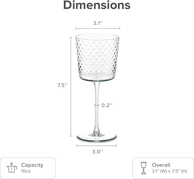 mopio Adore Beaded Wine Glasses Set of 4, 10 oz, Dishwasher Safe, Trendy Barware for Wedding, Party and Brunch, Elegant Drinkware Gifts in Eco-Friendly Packaging, Soda-Lime Glass (Greenish-blue)