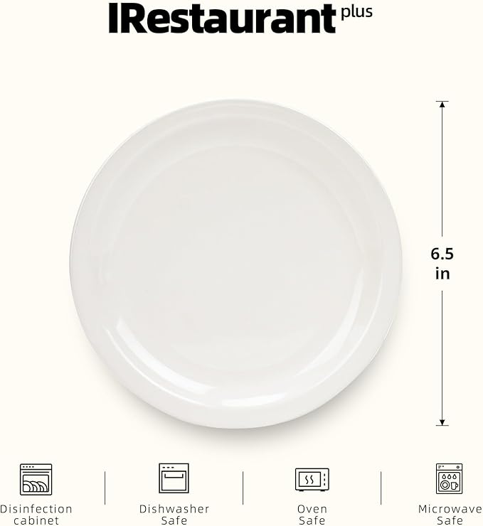 Stoneware Narrow Rim Commercial Grade Dinnerware, America White, Plate 6.5", Case of 36