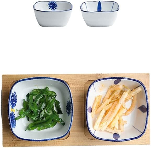 Dipping Sauce Dish Dipping Bowl Appetizer Plates 2 Bowls Condiments Dish Ceramic Sauce Soy Dishes Dipping Bowls with Tray Snack Soy Sauce Vinegar Appetizer Dishes or Seasoning for Easy Storage Dipping