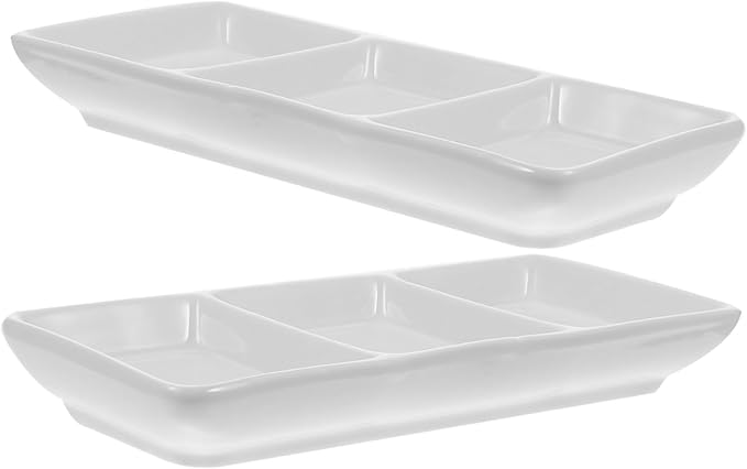 Cabilock 2pcs Rectangular Ceramic Sauce Dishes Divided Plates for Appetizers Fruits and Snacks Versatile Snack and Seasoning Bowls for Home Parties and Restaurants