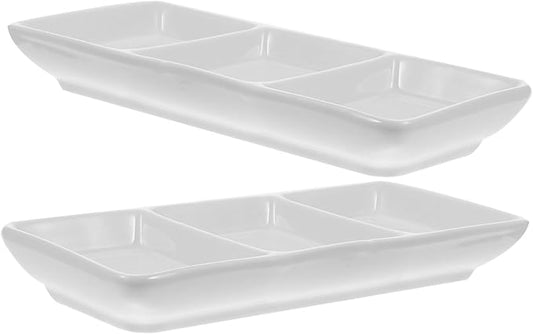Cabilock 2pcs Rectangular Ceramic Sauce Dishes Divided Plates for Appetizers Fruits and Snacks Versatile Snack and Seasoning Bowls for Home Parties and Restaurants