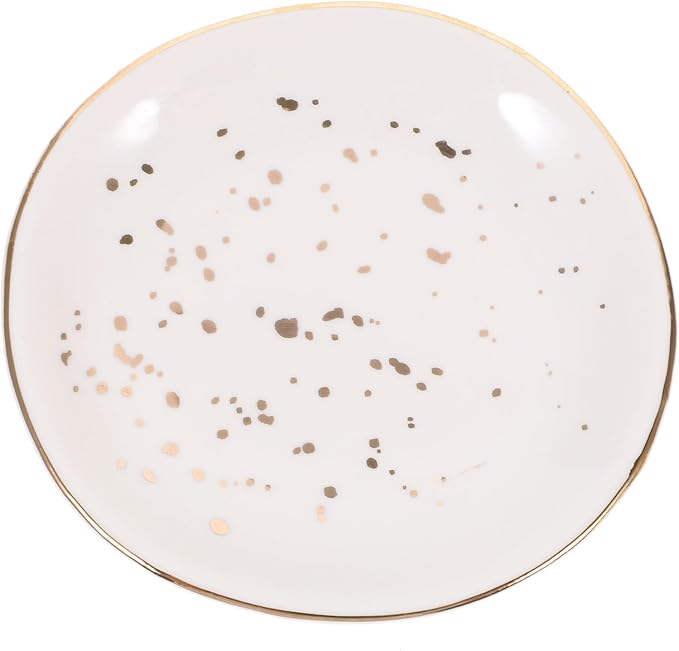 Sewroro Ceramic Food Plate Nordic Style Irregular round Dessert Dish Plate White Speckled Serving Tray for Home Salad Appetizer and Steamed Fish