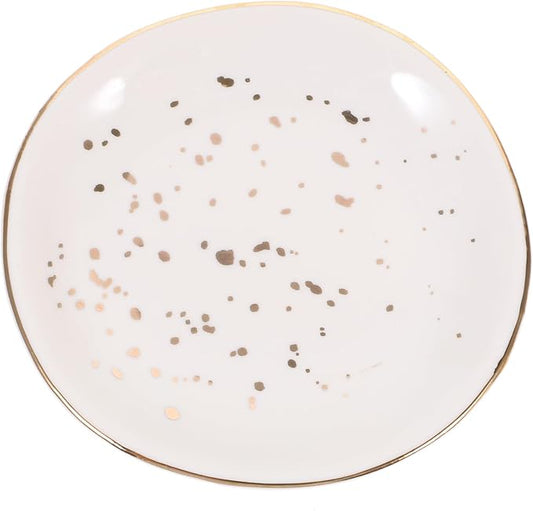 Uonlytech Nordic Style Ceramic Food Plate White Speckled round Serving Platter Irregular Design Appetizer Dish for Home Kitchen Dining