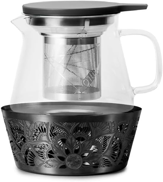Elegant Glass Teapot with Built-In Tea Infuser & Stainless Steel Candle Warmer Base - 500ml, Premium Gift Set for Tea Lovers, Perfect for Brewing and Keeping Tea Warm (500ml)