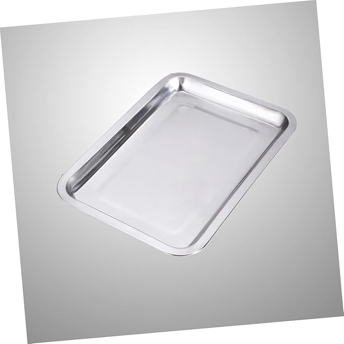 Thickened Stainless Steel Grill Tray 43x33cm Flat Square BBQ Pan for Outdoor Cooking Heavy Duty Serving Dish for Fish and Vegetables