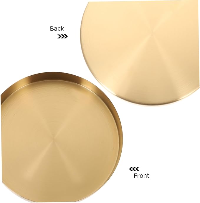 PartyKindom 8-Inch Gold Round Storage Tray, Metal Tiered Serving Plate for Jewelry Perfume and Makeup, Decorative Coffee Table Tray for Fruit and Dessert, Modern Home Decor Organizer