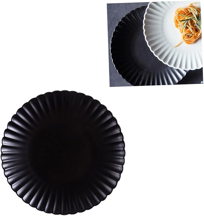 ABOOFAN Chrysanthemum Ceramics Plate Elegant Black Snack Dish for Serving Desserts Sushi and Fruits Matte Finish Dinnerware for Home and Kitchen Use